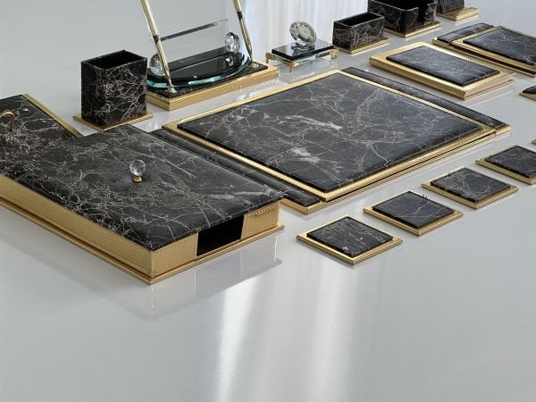 Kahvemsi & Canlı  Mermer Gold alt kısmı düz Gold Deri V.I.P Sümen Makam Takımı