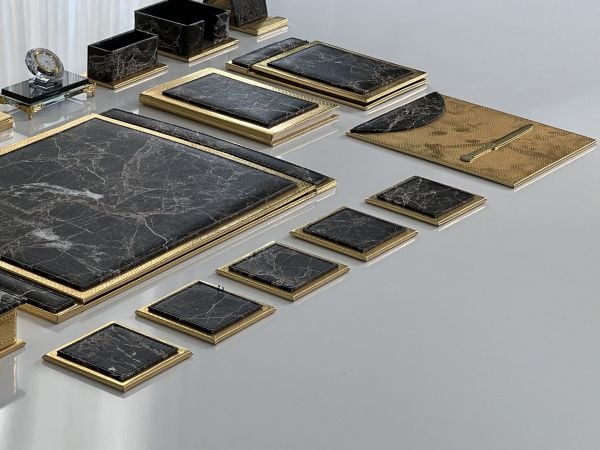 Kahvemsi & Canlı  Mermer Gold alt kısmı düz Gold Deri V.I.P Sümen Makam Takımı