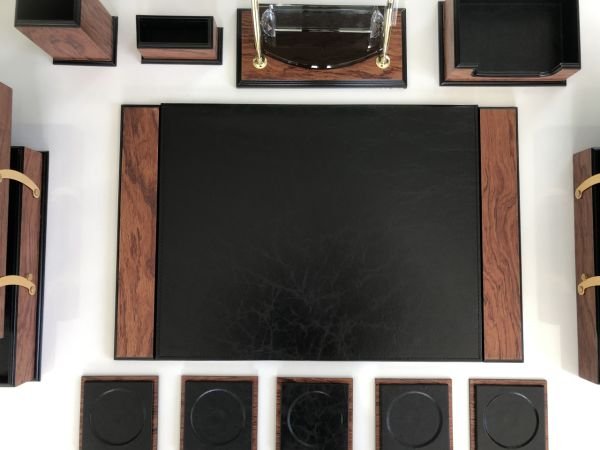 Premium Business Ahşap Deri Siyah Sümen Takımı