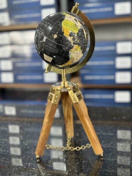 İNDİRİM Ahşap Metal Pirinç VIP Dünya Küresi 35cm (Avrupa İthal)