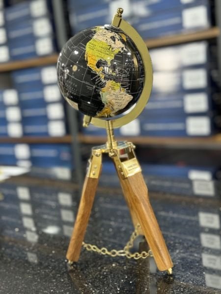 İNDİRİM Ahşap Metal Pirinç VIP Dünya Küresi 35cm (Avrupa İthal)