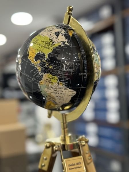 İNDİRİM Ahşap Metal Pirinç VIP Dünya Küresi 35cm (Avrupa İthal)