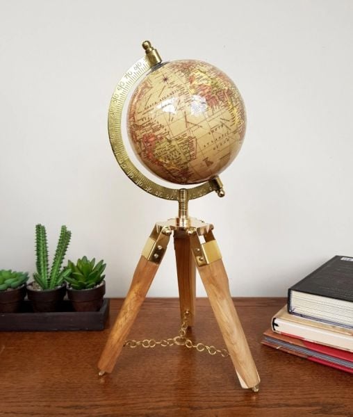 Ahşap Metal Pirinç VIP Dünya Küresi 35cm  Avrupa