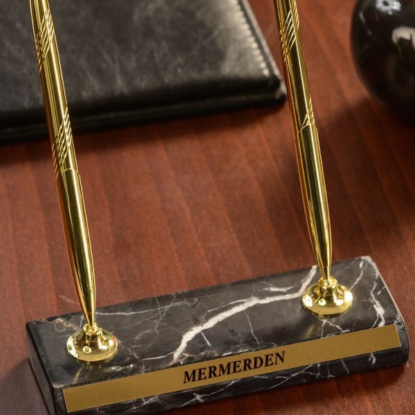 Doğal Mermer İmza Kalemi Kutulu V.I.P Sümen İsimliği