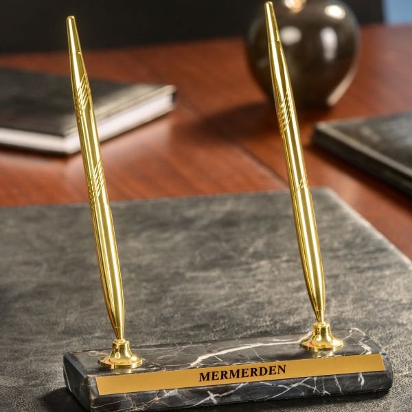 Doğal Mermer İmza Kalemi Kutulu V.I.P Sümen İsimliği