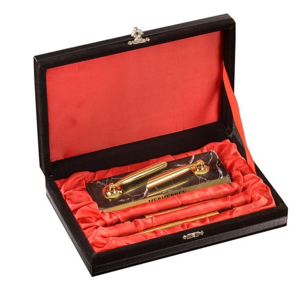 Doğal Mermer İmza Kalemi Kutulu V.I.P Sümen İsimliği