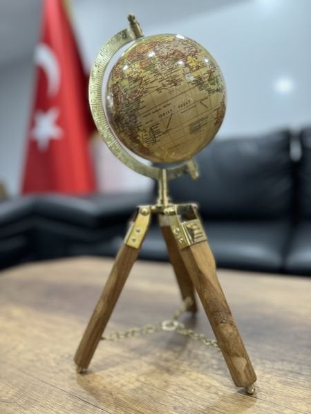 Ahşap Metal Pirinç VIP Dünya Küresi 35cm Avrupa
