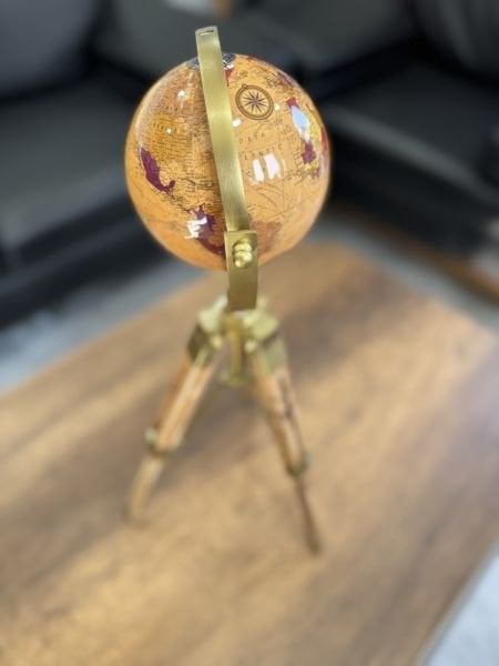 Orijinal Lüks 62cm Dünya Küre 1.Sınıf Ahşap Parlak Özel Küre Metal çerçeve İTHAL AVRUPA