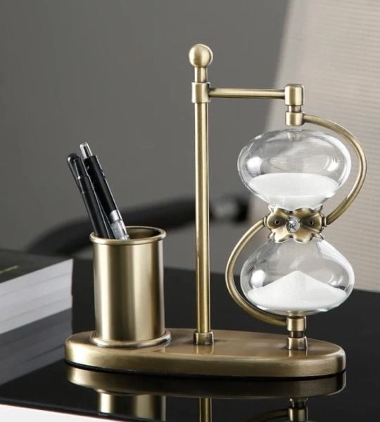 Bronz Kalemlikli Kum Saati (30 dakika) 23cm