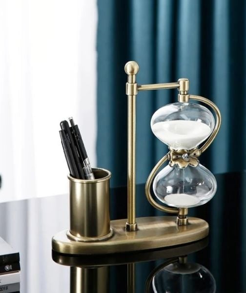 Bronz Kalemlikli Kum Saati (30 dakika) 23cm