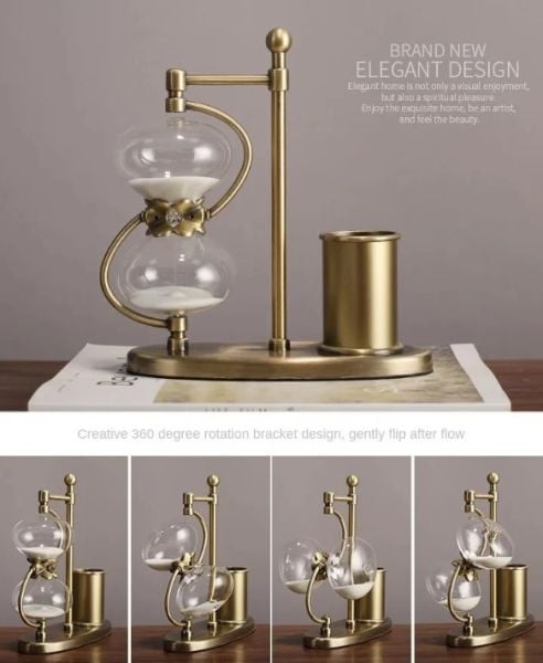 Bronz Kalemlikli Kum Saati (30 dakika) 23cm