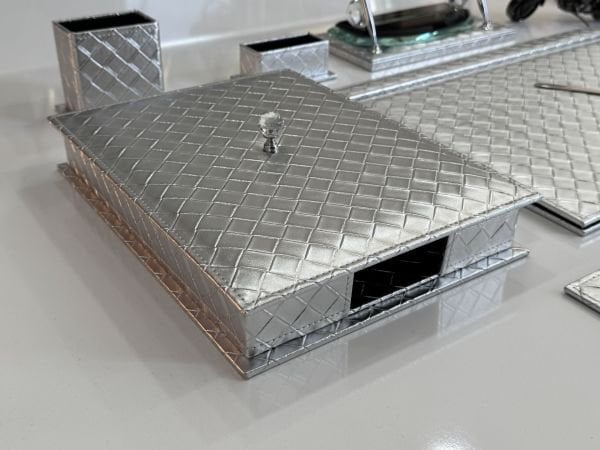 Premium Sümen Takımı Gümüş Gri Tasarım Ürün ! - EL Yapımı (biblo hariç deri tüm set)