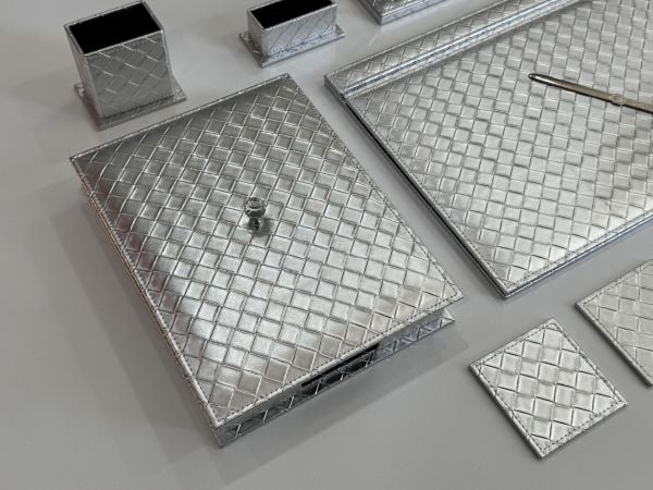 EL YAPIMI Premium Sümen Takımı Gümüş Gri Tasarım Ürün ! - EL Yapımı (biblo hariç deri tüm set)