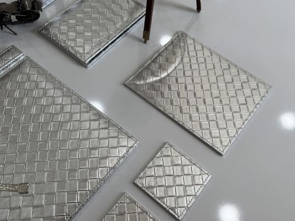 EL YAPIMI Premium Sümen Takımı Gümüş Gri Tasarım Ürün ! - EL Yapımı (biblo hariç deri tüm set)