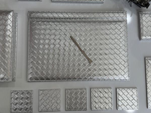 Premium Sümen Takımı Gümüş Gri Tasarım Ürün ! - EL Yapımı (biblo hariç deri tüm set)