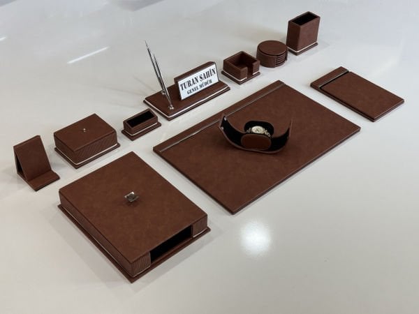 PREMİUM ULTRA Lüks Kahve Taba Deri Krom Makyaj Saat Kutulu alt iç yapı Kadife EL YAPIMI VIP Sümen Makam Takımı