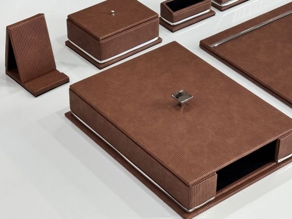 FIRSAT PREMİUM ULTRALüks Kahve Taba Deri Krom Makyaj Saat Kutulu alt iç yapı Kadife EL YAPIMI VIP Sümen Makam Takımı