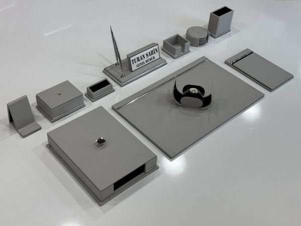 FIRSAT PREMİUM Açık Gri Deri Krom Makyaj Saat Kutulu alt iç yapı Kadife EL YAPIMI VIP Sümen Makam Takımı