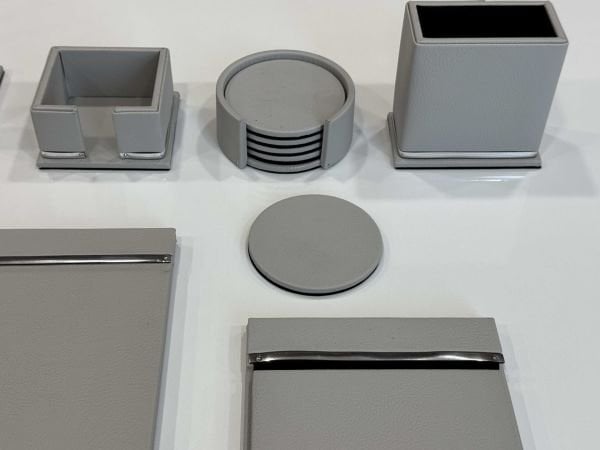 FIRSAT PREMİUM Açık Gri Deri Krom Makyaj Saat Kutulu alt iç yapı Kadife EL YAPIMI VIP Sümen Makam Takımı