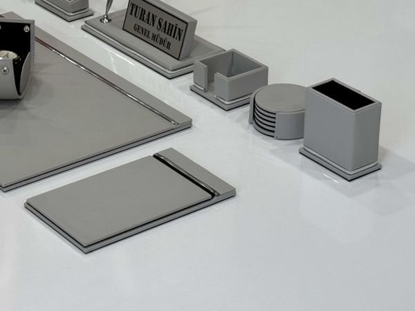Açık Gri Deri Krom Makyaj Saat Kutulu alt iç yapı Kadife EL YAPIMI VIP Sümen Makam Takımı