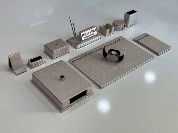 FIRSAT PREMİUM Krem Örgü Deri Krom Makyaj Saat Kutulu alt iç yapı Kadife EL YAPIMI VIP Sümen Makam Takımı