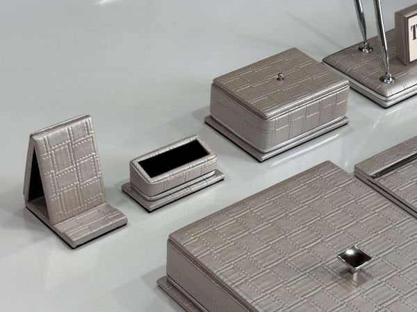 FIRSAT PREMİUM Krem Örgü Deri Krom Makyaj Saat Kutulu alt iç yapı Kadife EL YAPIMI VIP Sümen Makam Takımı