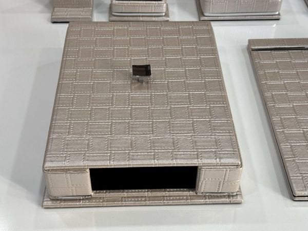 FIRSAT PREMİUM Krem Örgü Deri Krom Makyaj Saat Kutulu alt iç yapı Kadife EL YAPIMI VIP Sümen Makam Takımı