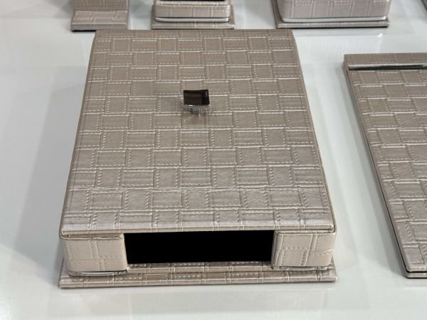 FIRSAT PREMİUM Krem Örgü Deri Krom Makyaj Saat Kutulu alt iç yapı Kadife EL YAPIMI VIP Sümen Makam Takımı