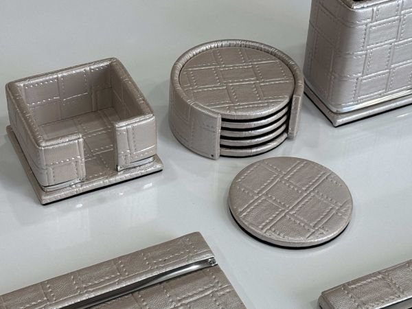 FIRSAT PREMİUM Krem Örgü Deri Krom Makyaj Saat Kutulu alt iç yapı Kadife EL YAPIMI VIP Sümen Makam Takımı