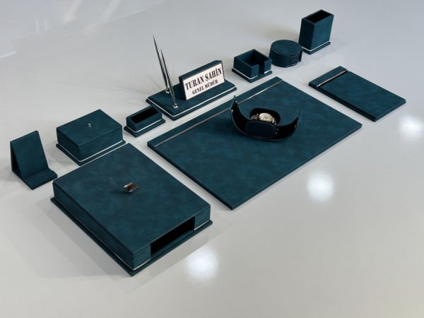 FIRSAT PREMİUM Turkuaz Deri Krom Makyaj Saat Kutulu alt iç yapı Kadife EL YAPIMI VIP Sümen Makam Takımı