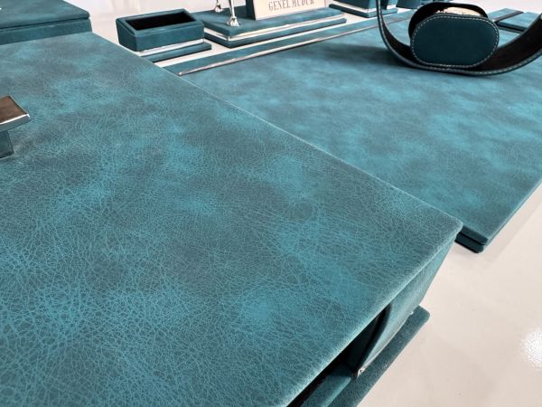 FIRSAT PREMİUM Turkuaz Deri Krom Makyaj Saat Kutulu alt iç yapı Kadife EL YAPIMI VIP Sümen Makam Takımı