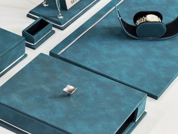 FIRSAT PREMİUM Turkuaz Deri Krom Makyaj Saat Kutulu alt iç yapı Kadife EL YAPIMI VIP Sümen Makam Takımı