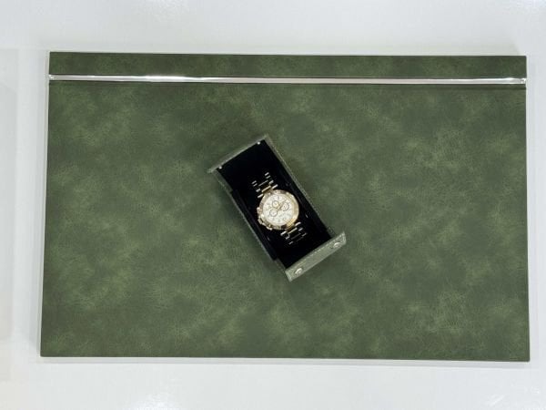 FIRSAT PREMİUM Yeşil Deri Krom Makyaj Saat Kutulu alt iç yapı Kadife EL YAPIMI VIP Sümen Makam Takımı