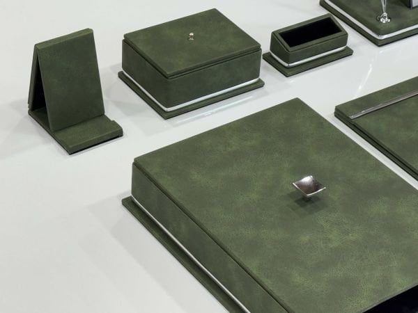 Yeşil Deri Krom Makyaj Saat Kutulu alt iç yapı Kadife EL YAPIMI VIP Sümen Makam Takımı