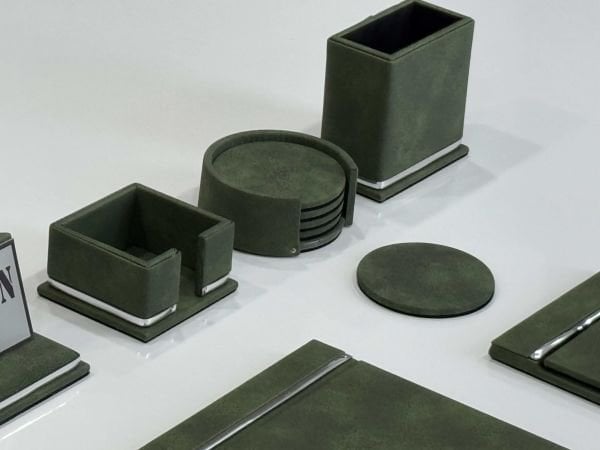 FIRSAT PREMİUM Yeşil Deri Krom Makyaj Saat Kutulu alt iç yapı Kadife EL YAPIMI VIP Sümen Makam Takımı