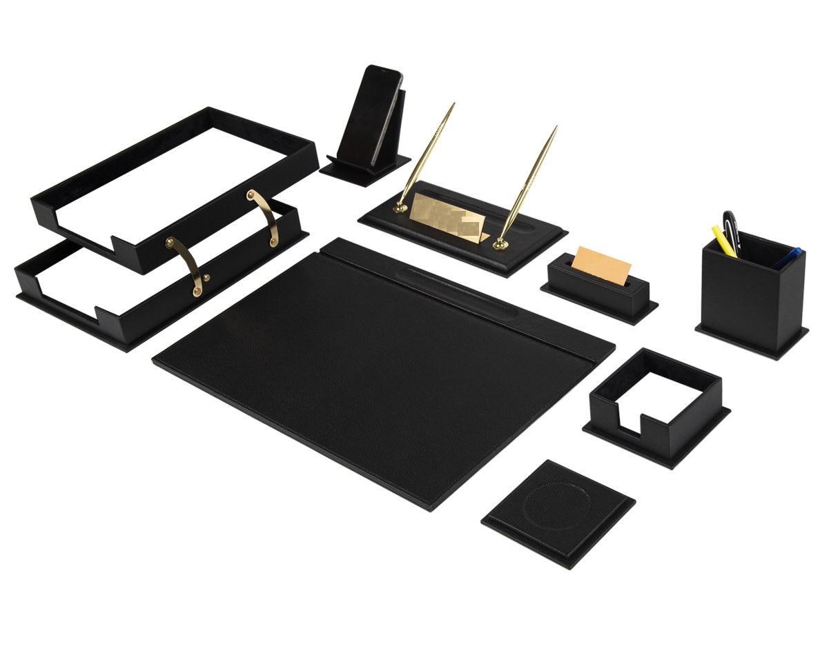 FIRSAT ! FIRSAT İNDİRİM SINIRLI SAYIDA ! 5 TAKSİT !!!! Deri Sümen Takımı Siyah İkili Evrak Raflı İsimlik Hediyeli