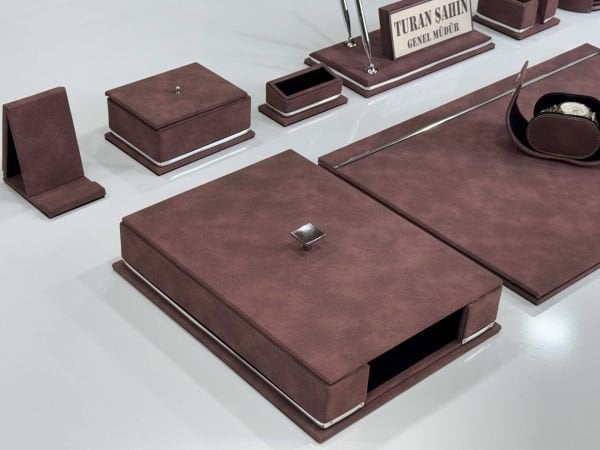 FIRSAT PREMİUM Bordo Deri Krom Makyaj Saat Kutulu alt iç yapı Kadife EL YAPIMI VIP Sümen Makam Takımı
