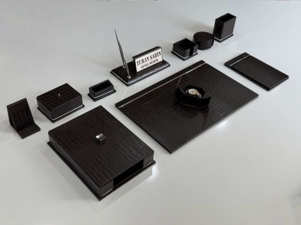 Timsah Kahve Deri Krom Makyaj Saat Kutulu alt iç yapı Kadife EL YAPIMI VIP Sümen Makam Takımı