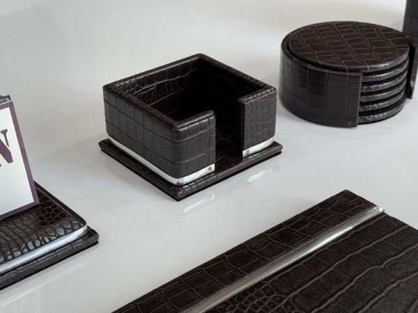 Timsah Kahve Deri Krom Makyaj Saat Kutulu alt iç yapı Kadife EL YAPIMI VIP Sümen Makam Takımı