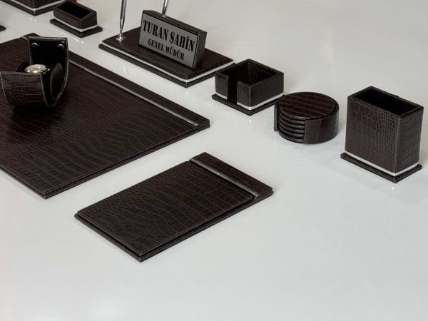 Timsah Kahve Deri Krom Makyaj Saat Kutulu alt iç yapı Kadife EL YAPIMI VIP Sümen Makam Takımı