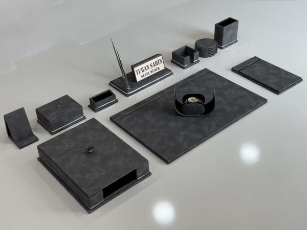 Diamond Antrasit Tasarım Deri Krom Makyaj Saat Kutulu alt iç yapı Kadife EL YAPIMI VIP Sümen Makam Takımı