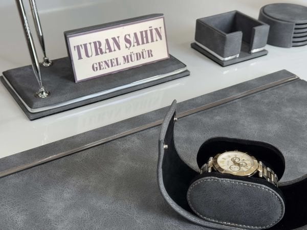 Diamond Antrasit Tasarım Deri Krom Makyaj Saat Kutulu alt iç yapı Kadife EL YAPIMI VIP Sümen Makam Takımı