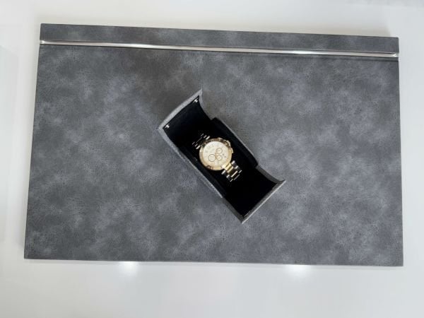 Diamond Antrasit Tasarım Deri Krom Makyaj Saat Kutulu alt iç yapı Kadife EL YAPIMI VIP Sümen Makam Takımı