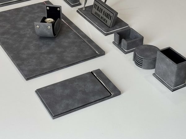 Diamond Antrasit Tasarım Deri Krom Makyaj Saat Kutulu alt iç yapı Kadife EL YAPIMI VIP Sümen Makam Takımı