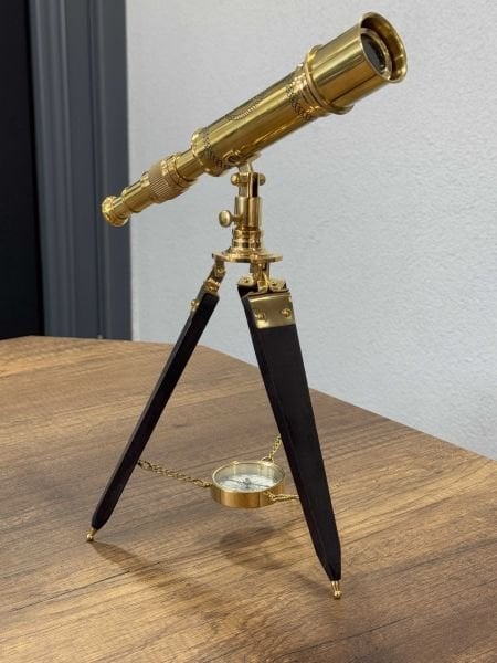 Pirinç Pusulalı Orjinal Dürbün Ahşap Ayaklı (Avrupa İthal) 33 cm