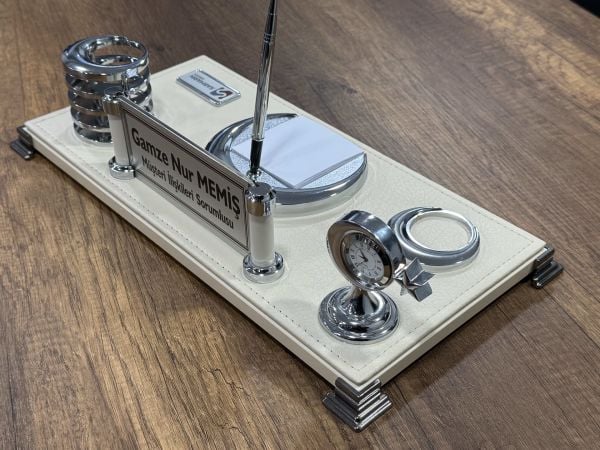 İNDİRİM Masaüstü Krem Deri Masa İsimliği 40cm Kargo Bedava İsim yazılır