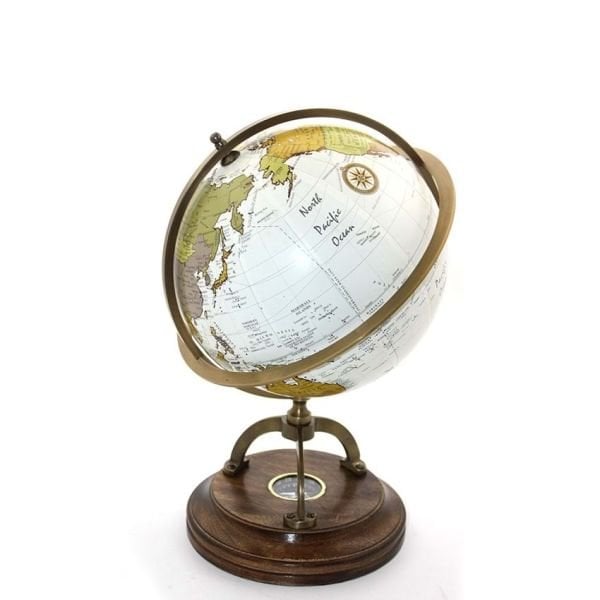 Pusulalı Dünya Küre 34Cm Ahşap Lake (Avrupa İthal)