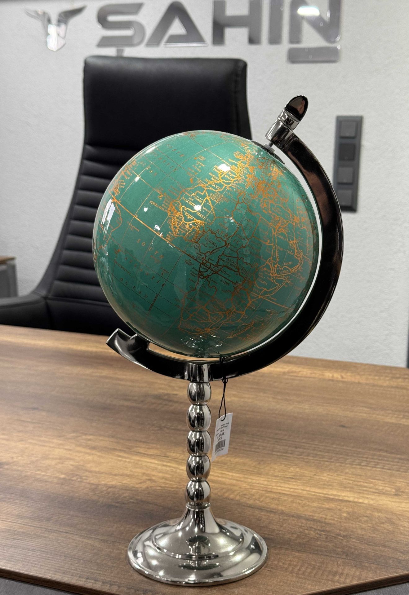 Yeşil Gold Dünya Küresi 43cm Lake Metal Kaide altı Kadife (Avrupa İthal)