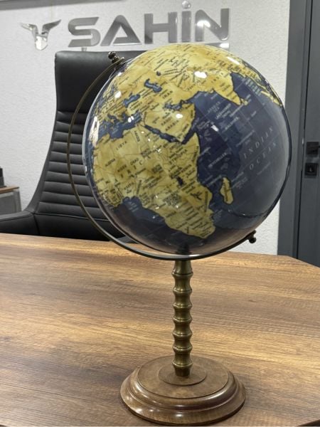43 cm Pirinç Metal Ahşap Kaide Dünya Küresi (Avrupa İthal)