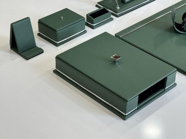 FIRSAT PREMİUM Muhteşem Pastel Yeşil Deri Krom Makyaj Saat Kutulu alt iç yapı Kadife EL YAPIMI VIP Sümen Makam Takımı